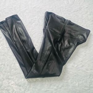Spanx Womens Black Faux Leather Elastic Waist Stretch Leggings Pants Size Large